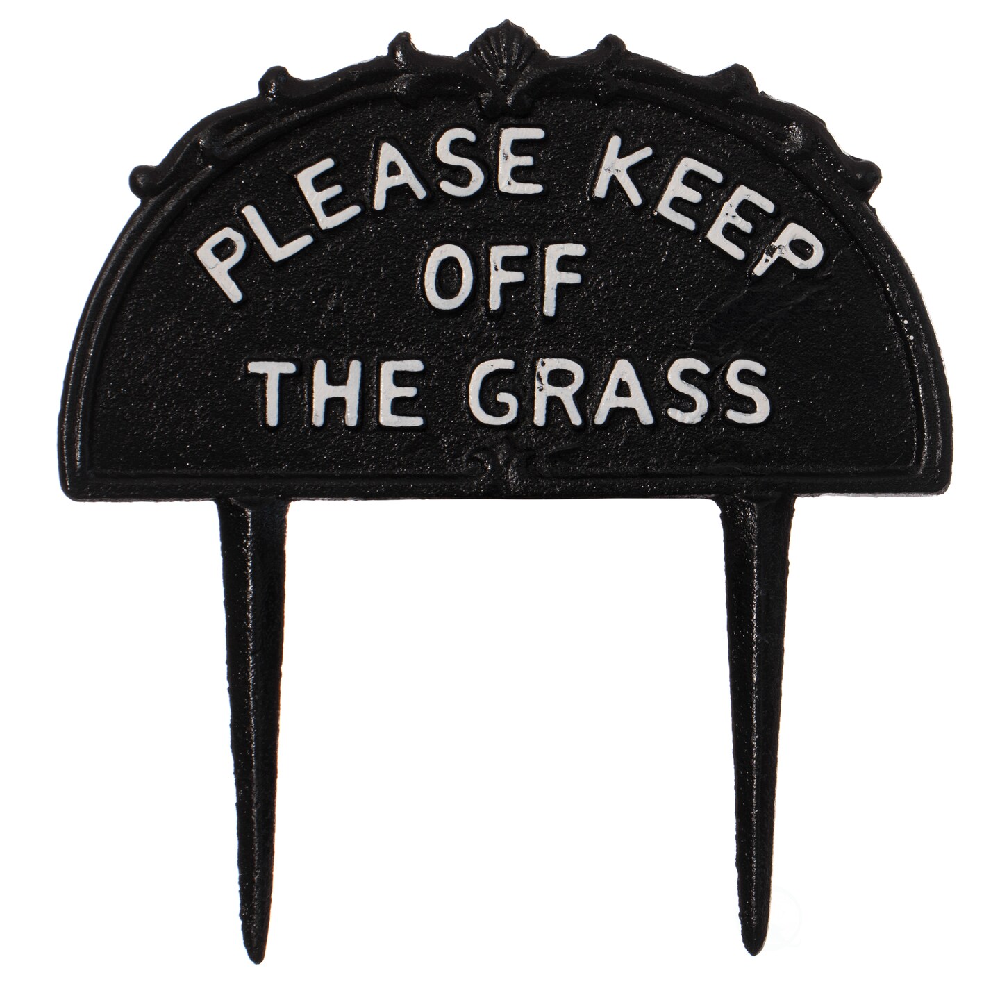 Decorative Please Keep Off The Grass Post, Outdoor Warning Ground Cast Iron Stake, Black