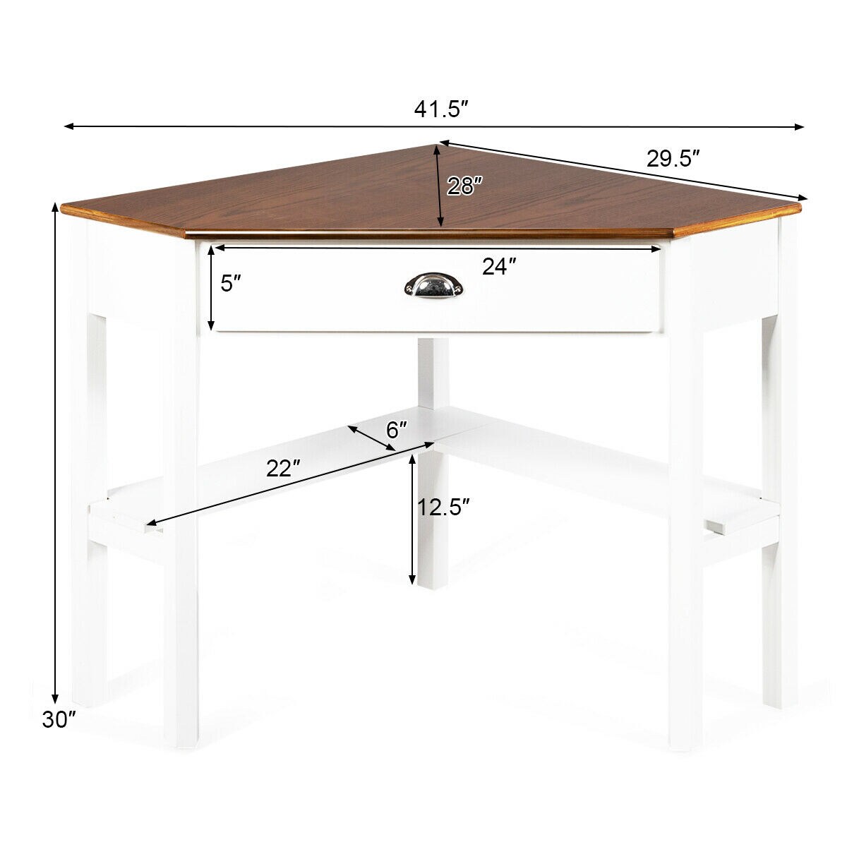 Costway Triangle Computer Desk Corner Office Desk Laptop Table with Drawer Shelves Rustic Brown&#x26;Black/White/Black/Coffee/Grey/Natural&#x26;White