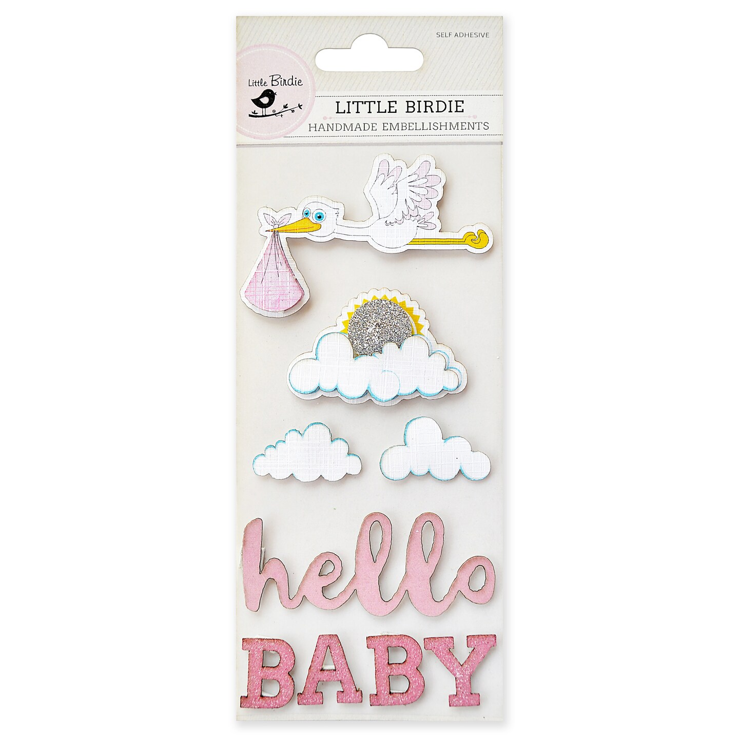 Little Birdie Hello Baby Sticker Embellishment 9/Pkg-Pink