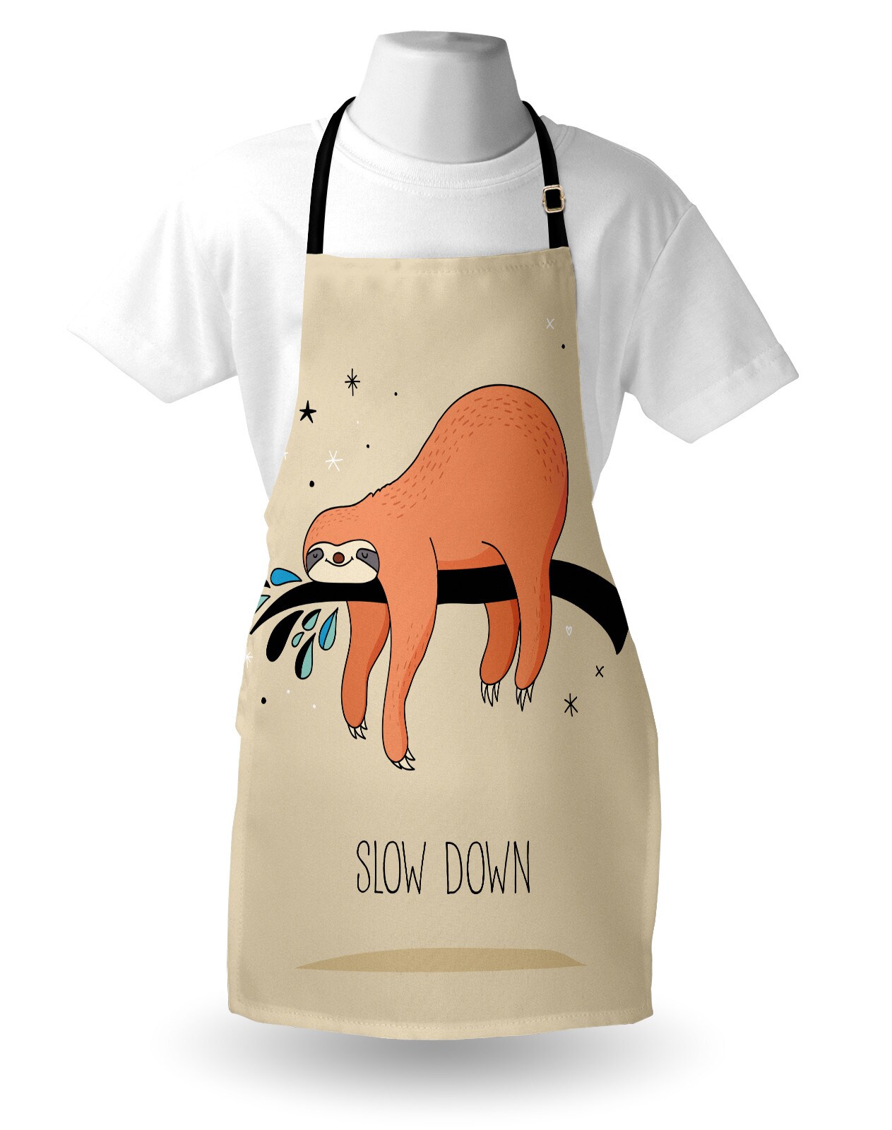 Ambesonne Animal Apron, Sleeping Big Bear and Sloth Hanging on a Bench Cozy Lazy Wild Creature Image Print, Unisex Kitchen Bib with Adjustable Neck for Cooking Gardening, Adult Size, Multicolor