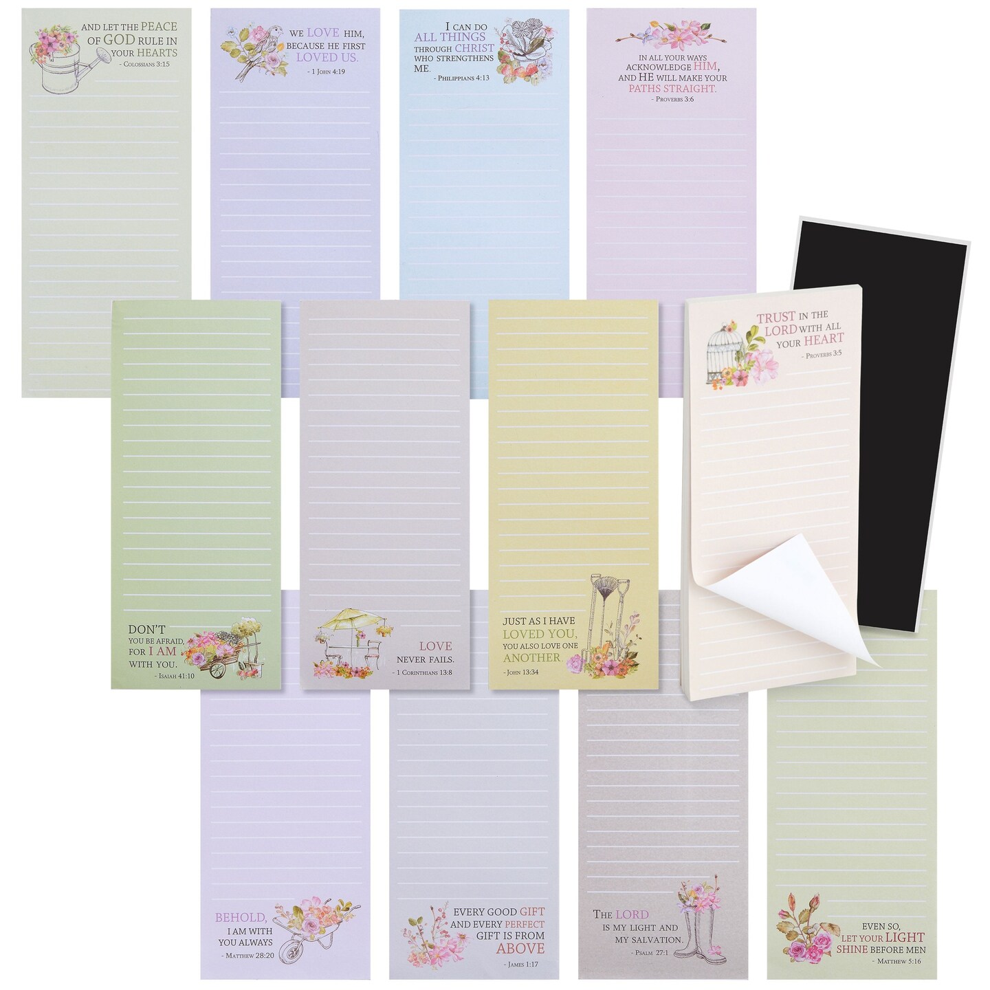 12 Pack, 60 Sheet Christian Notepads, Magnetic Memo Pads for Refrigerator, Religious Stationery, Bible Verse Note pads for Prayer, Grocery and Shopping List, 2.75x6.25 inch