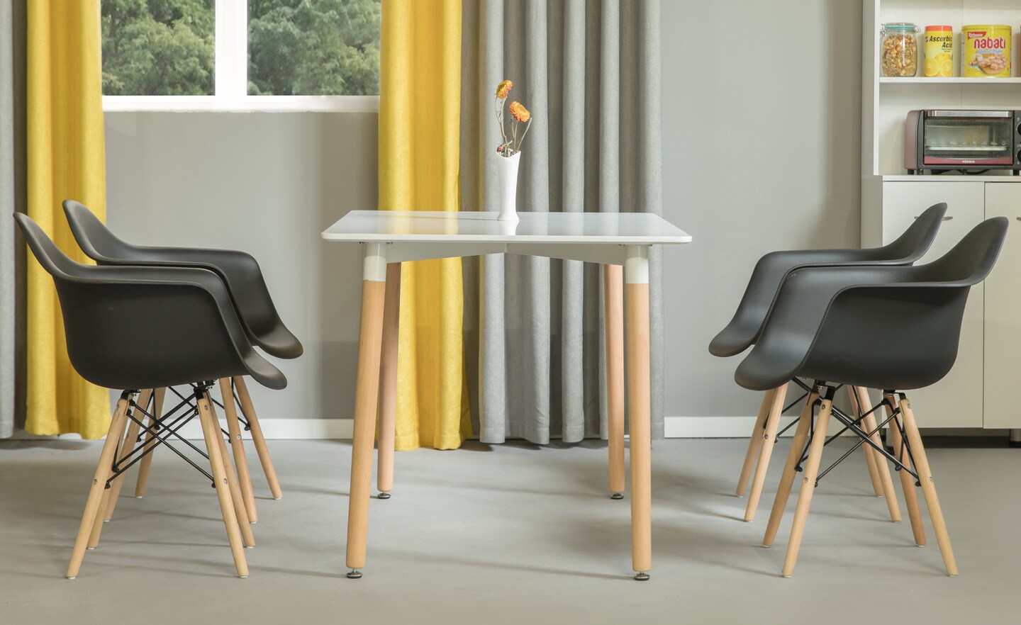 Mid-Century Modern Style Plastic DAW Shell Dining Arm Chair with Wooden Dowel Eiffel Legs