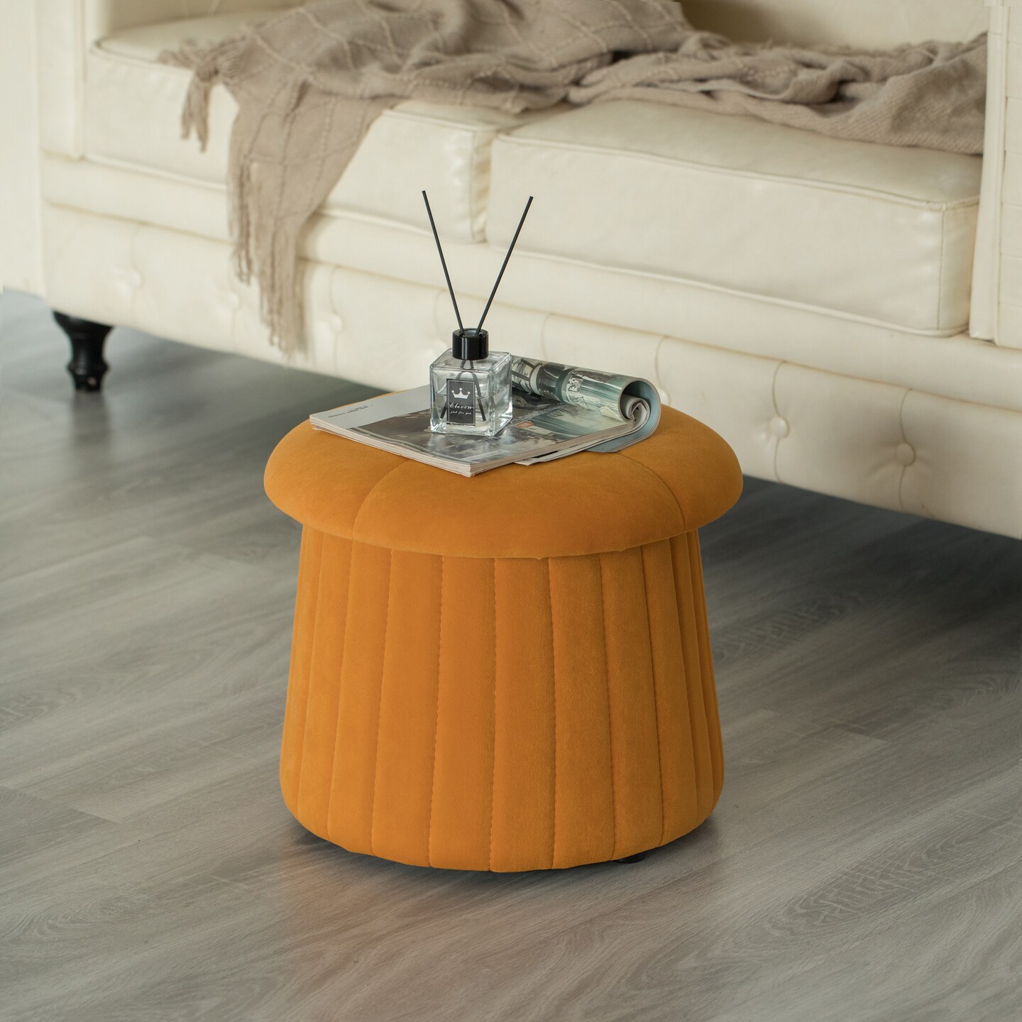 Modern Tufted Velvet Mushroom Shape Storage Ottoman Storage Stool Trunk
