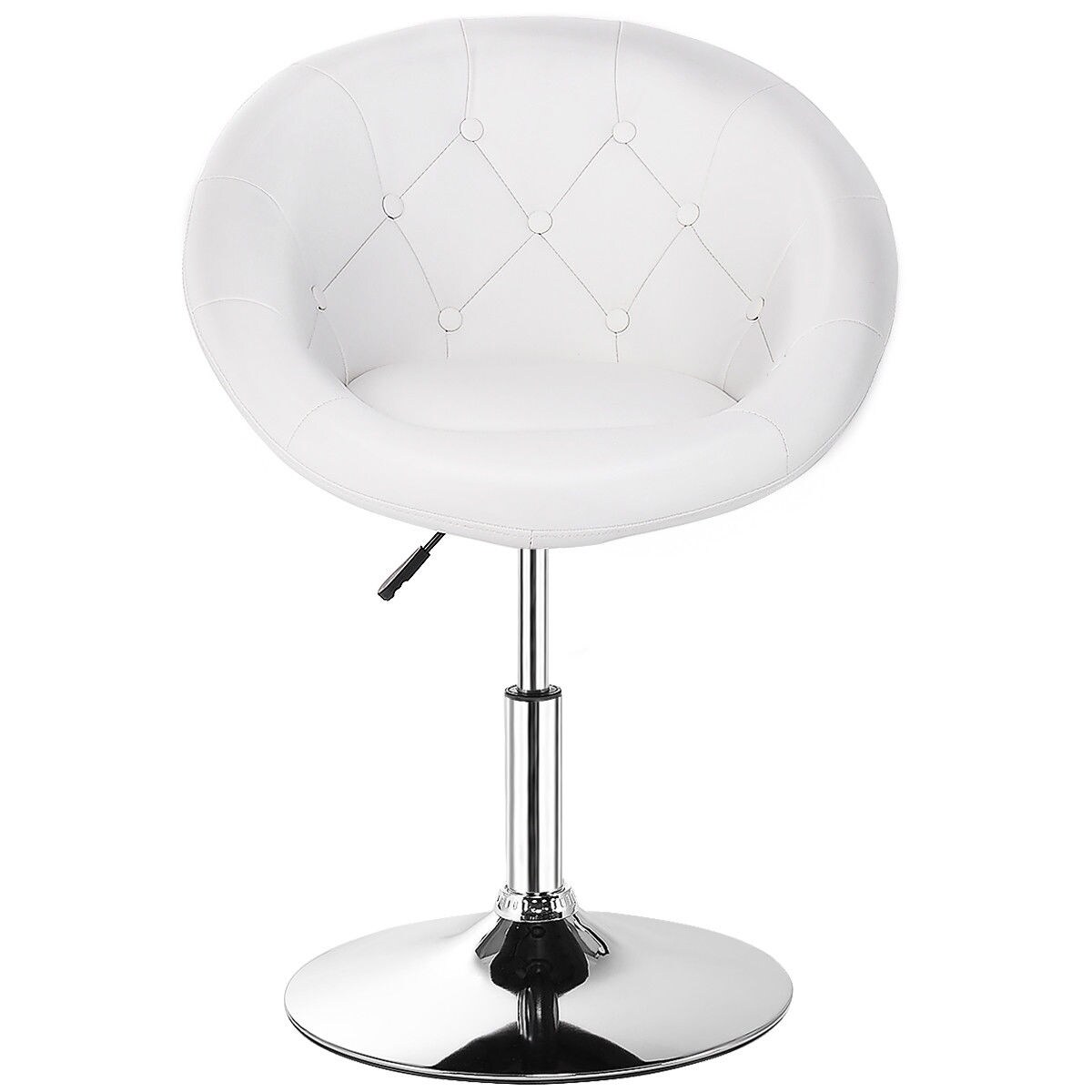 Costway 1PC Adjustable Round Swivel Tufted Back Accent Chair PU Leather White