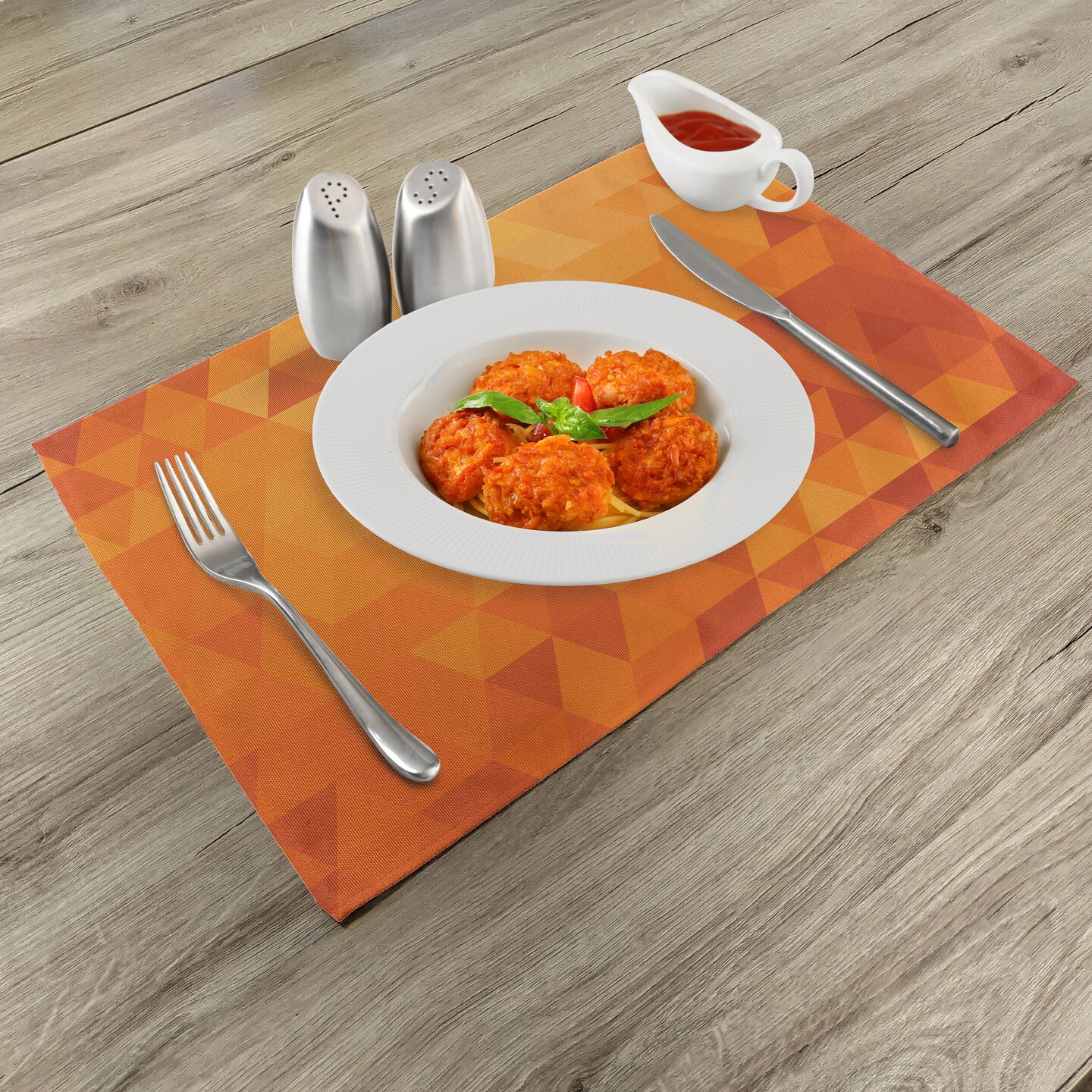 Ambesonne Orange Place Mats Set of 4, Triangle Mosaic Shapes and Patterns with Abstract Digital Pixel Like Effect Print, Washable Fabric Placemats for Dining Table, Standard Size, Burnt Orange
