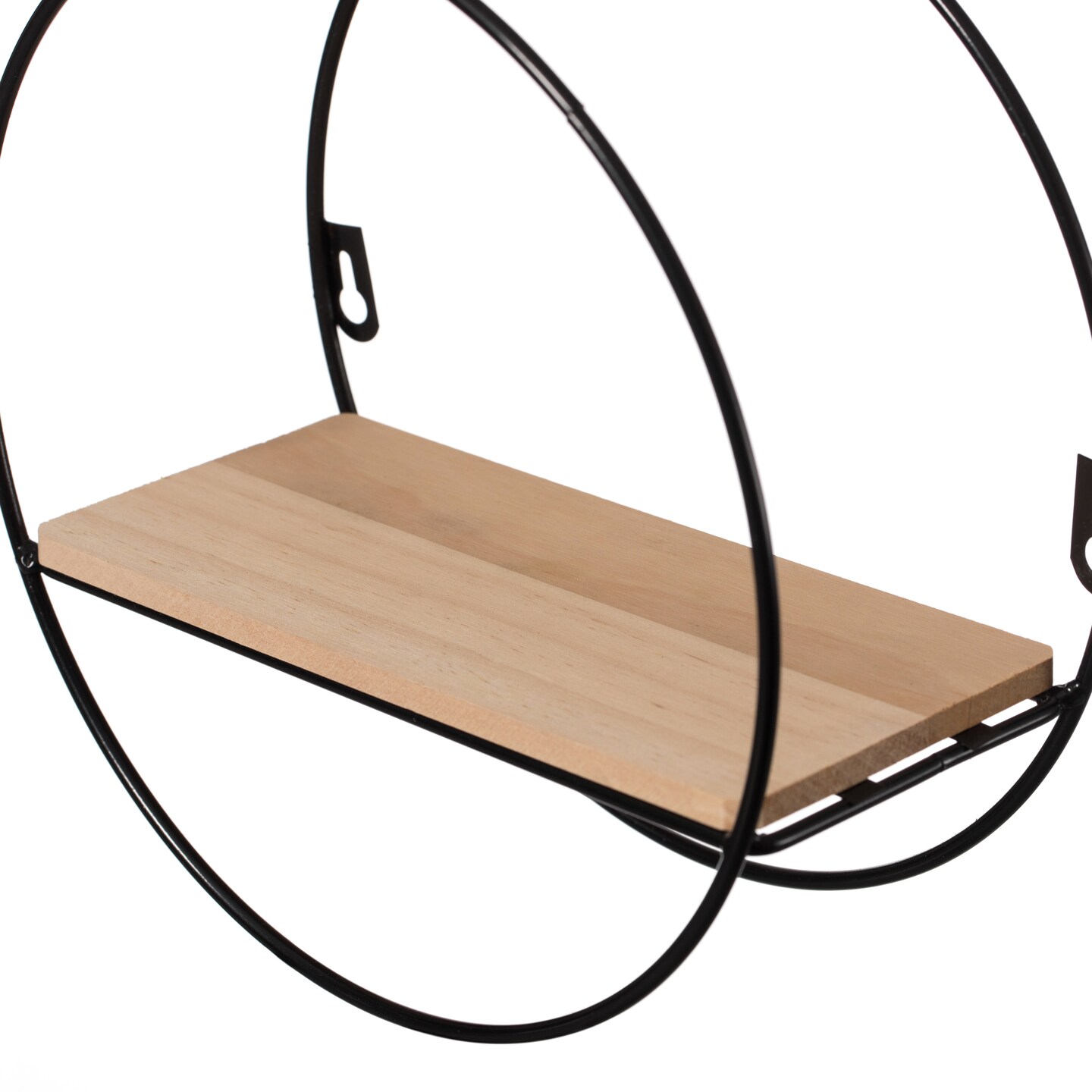 Decorative Modern Round Accent Floating Shelf Circle Decor Display Wall Mounted Rack with Metal Frame and Pine Wood Shelf