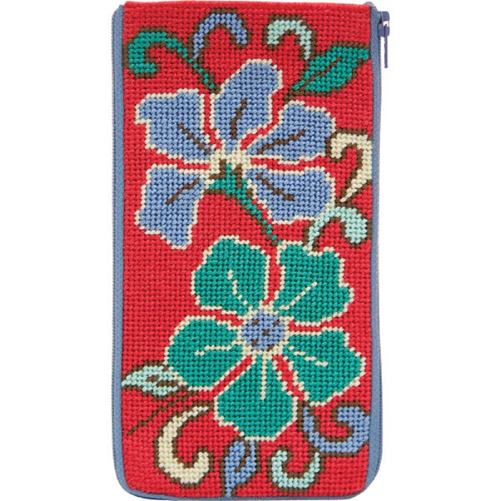 Alice Peterson Stitch & Zip Needlepoint Eyeglass Case Kit - SZ477 Red Asian Floral