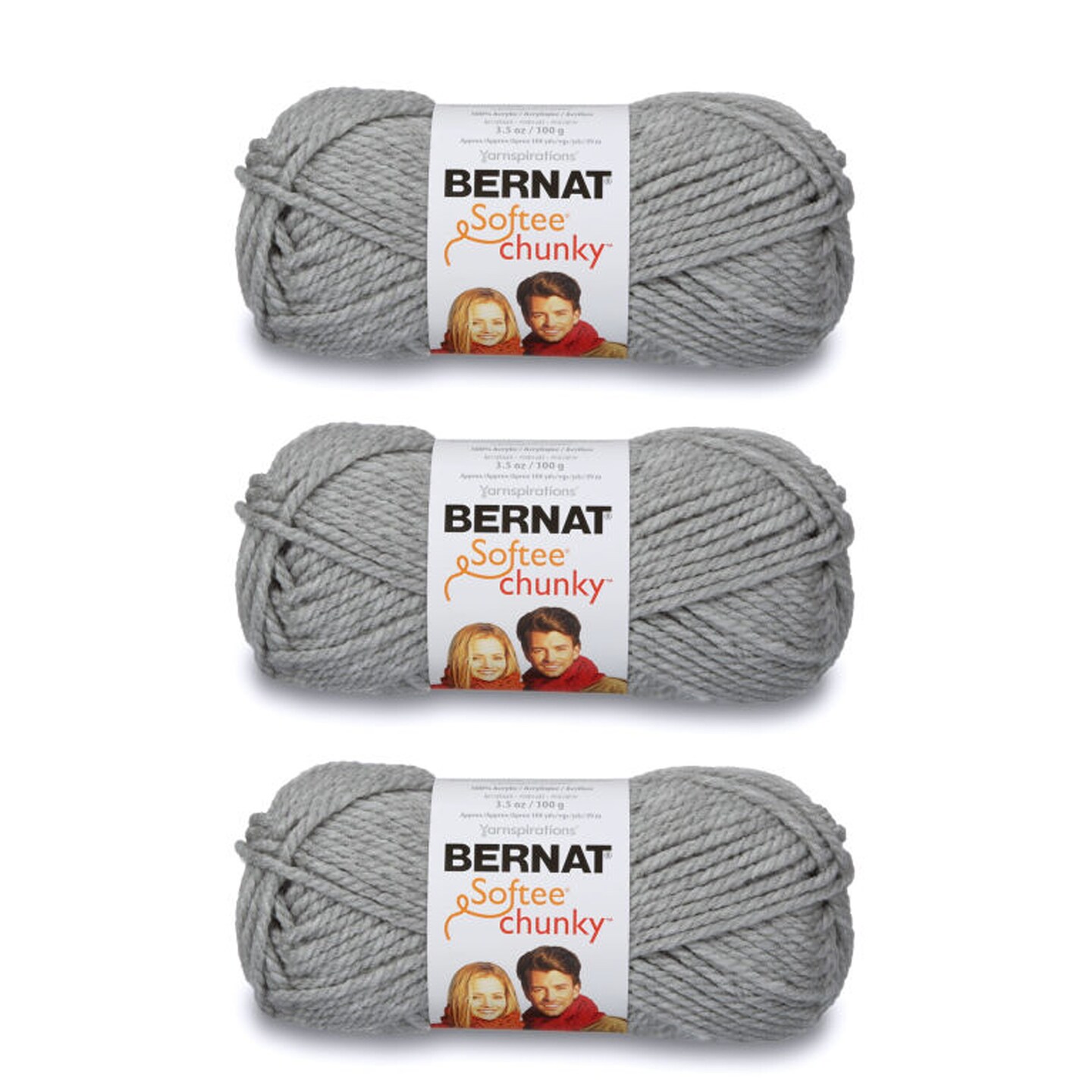 Bernat Softee Chunky Gray Heather Yarn - 3 Pack of 100g/3.5oz - Acrylic - 6 Super Bulky - 108 Yards - Knitting/Crochet