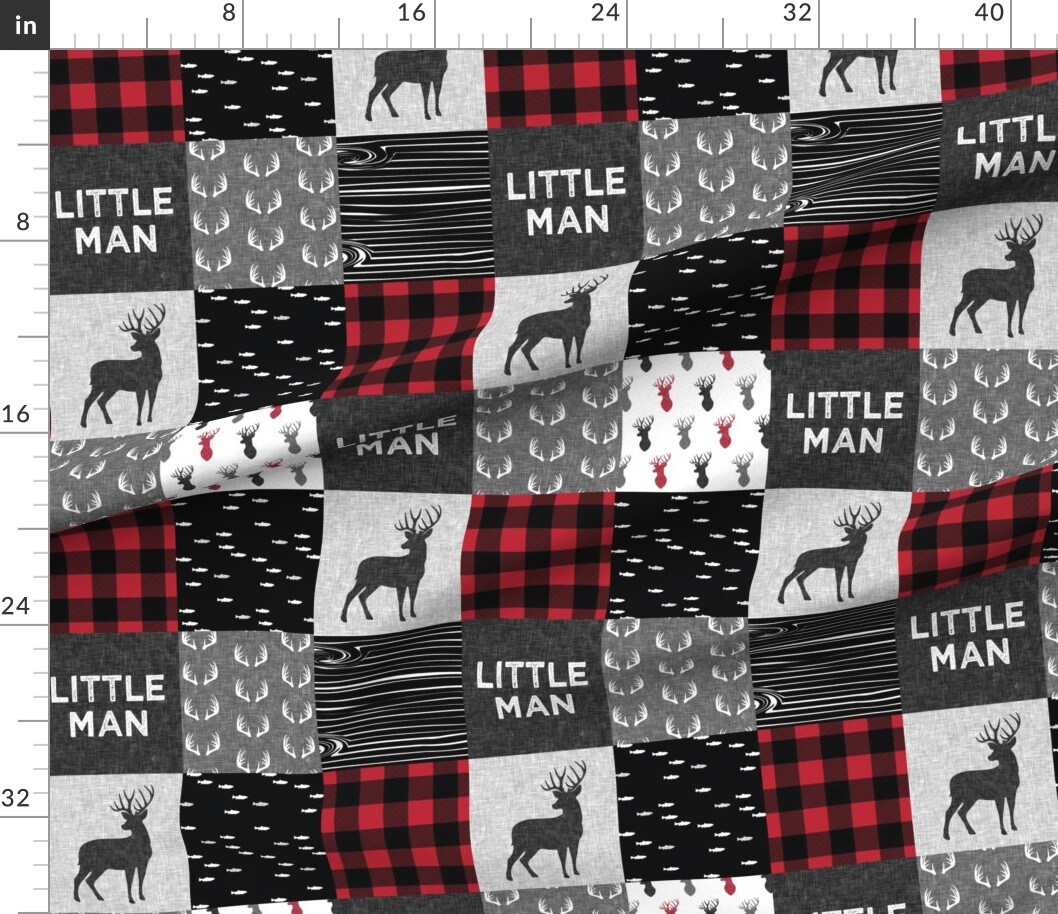 Woodland, Boy, Red And Black, Buck, Buffalo Plaid, Trendy, Wholecloth, Deer, Cheater Quilt Top Custom Printed Fabric by Spoonflower Various Fabrics by the Yard or Fat Quarter