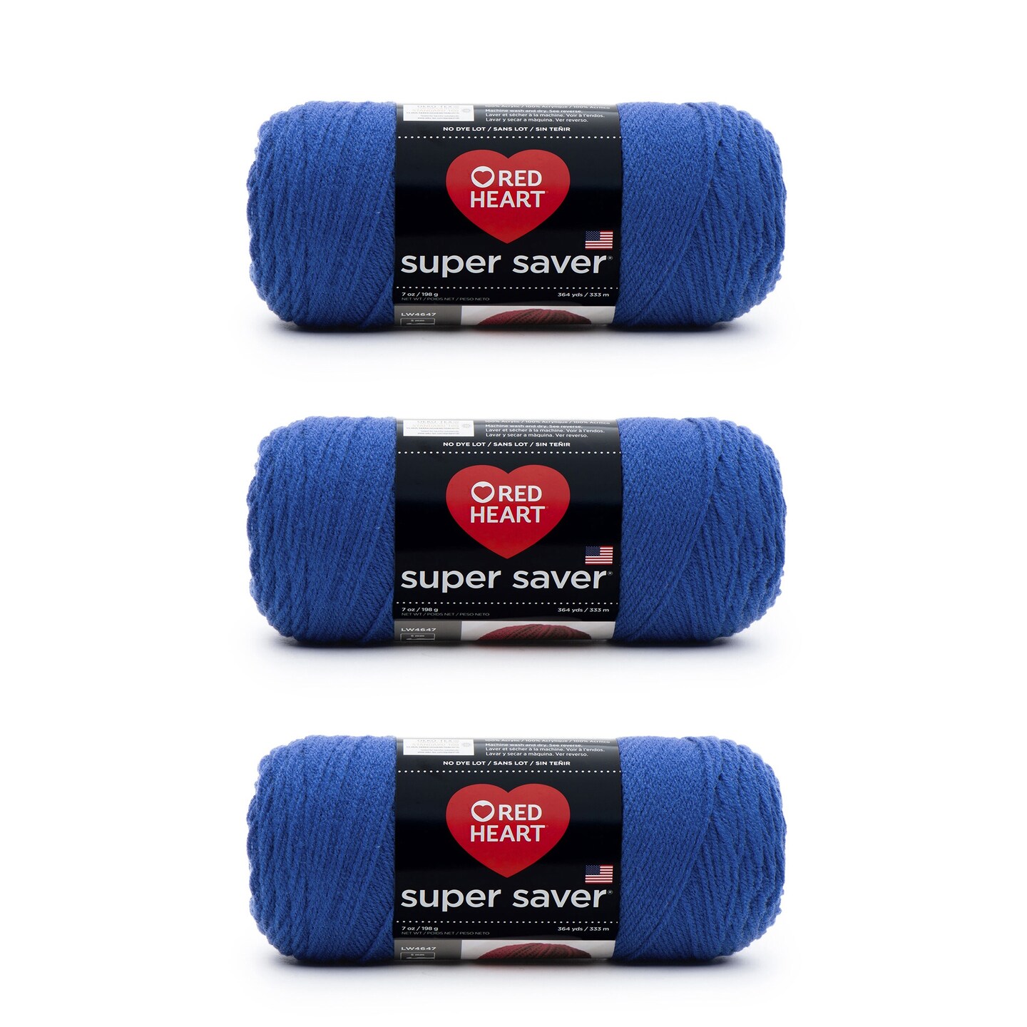 Red Heart Super Saver Royal Yarn - 3 Pack of 198g/7oz - Acrylic - 4 Medium (Worsted) - 364 Yards - Knitting/Crochet