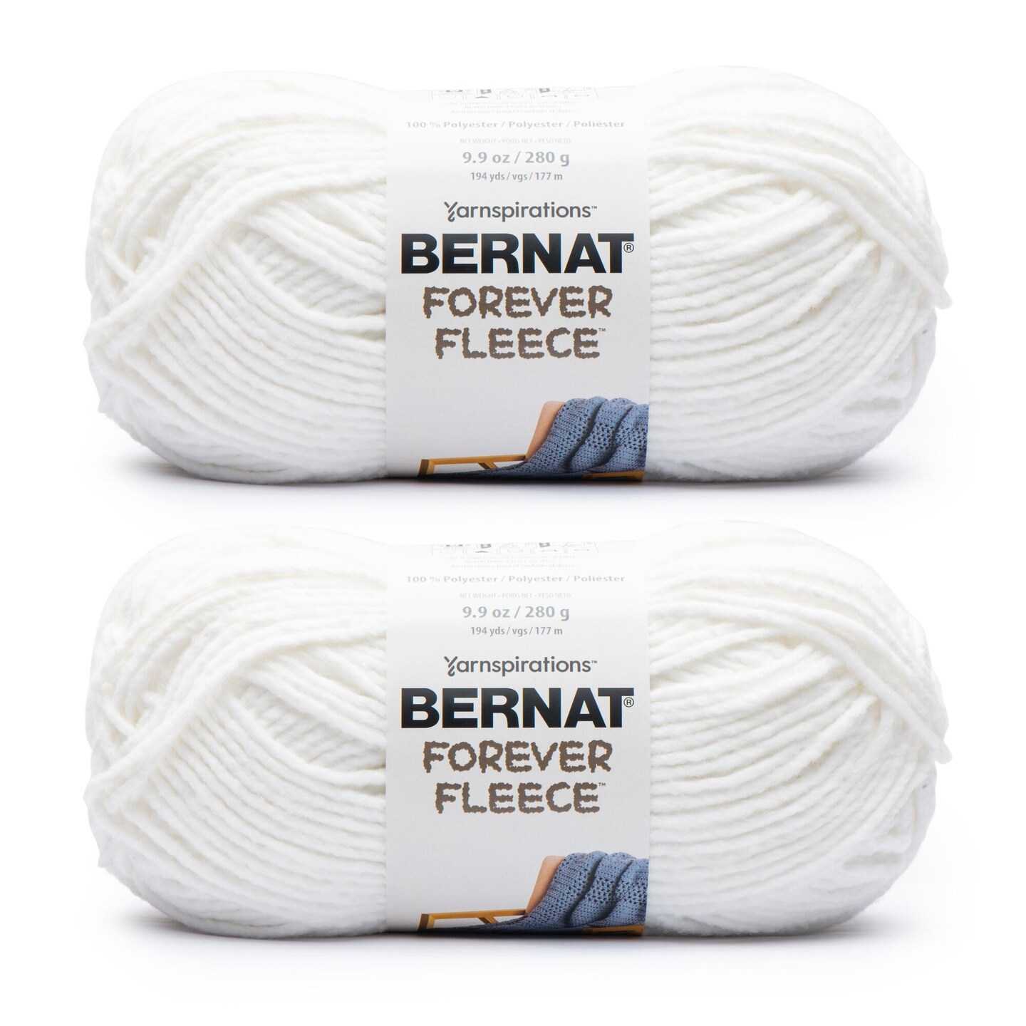 Bernat Forever Fleece White Noise Yarn - 2 Pack of 280g/9.9oz - Polyester -  6 Super Bulky - 194 Yards - Knitting/Crochet