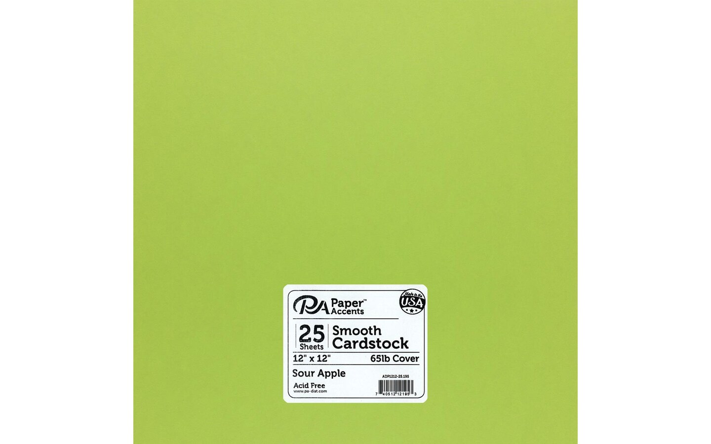 PA Paper Accents Smooth Cardstock 12" x 12" Sour Apple, 65lb colored cardstock paper for card making, scrapbooking, printing, quilling and crafts, 25 piece pack