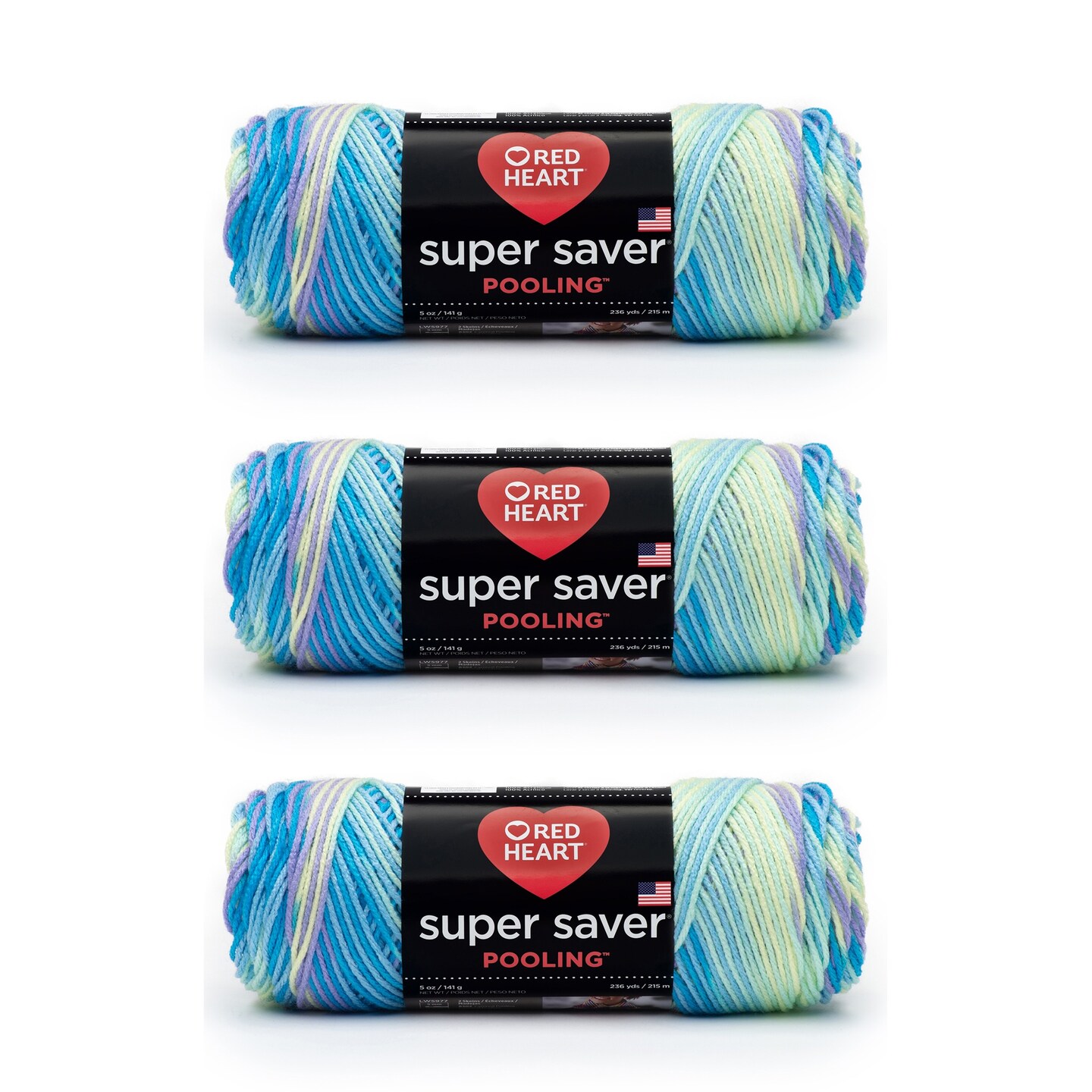 Red Heart Super Saver Stillwater Yarn - 3 Pack of 141g/5oz - Acrylic - 4 Medium (Worsted) - 236 Yards - Knitting/Crochet