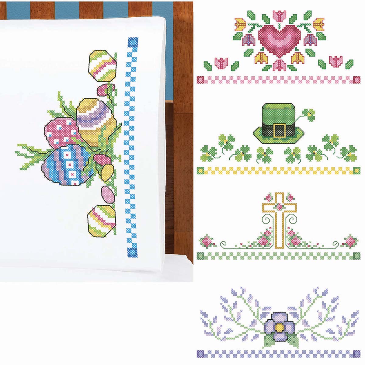 Herrschners Spring Holiday Collection Pillowcase Set Stamped CrossStitch Michaels