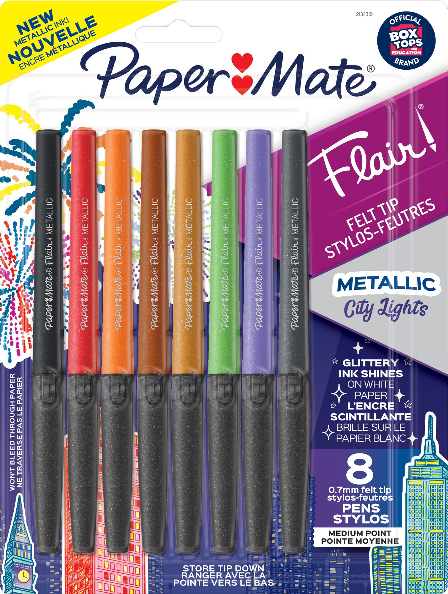 Paper Mate Flair Medium Felt Tip 8/Pkg-Metallic