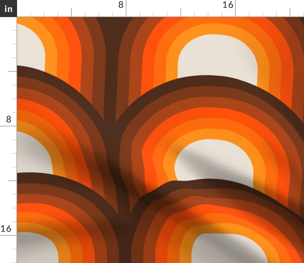 Retro 1960S 1970S Mcm Mid Century Arches Scallop Vintage Style Mid Century Modern Large Scale Orange Brown Custom Printed Fabric by Spoonflower Various Fabrics by the Yard or Fat Quarter