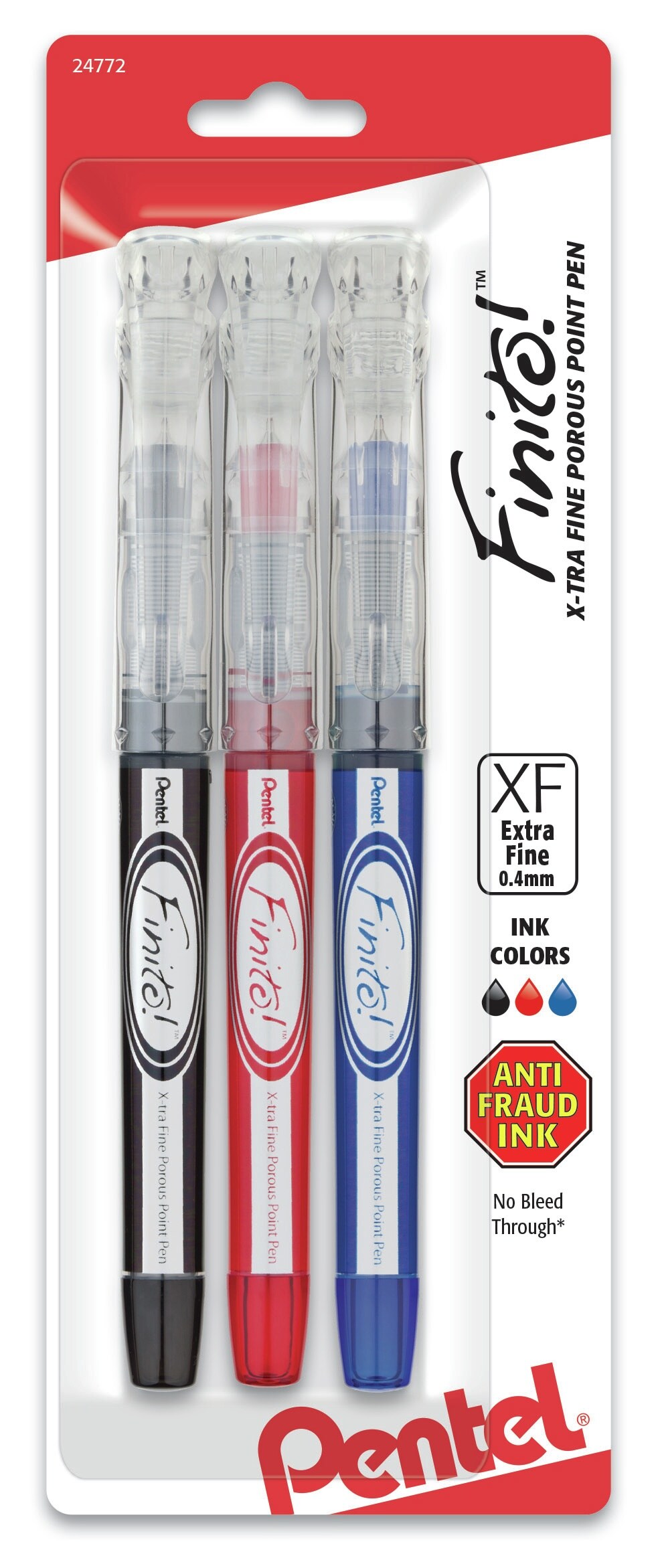 Pentel Finito Extra Fine Porous Point Pens 3/Pkg-Red, Black & Blue