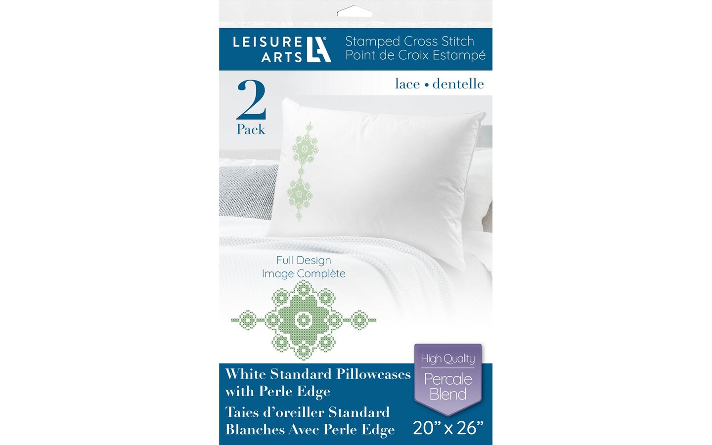 Leisure Arts Pillowcase 20"x26" Lace 2pc, Embroidery Pillow Kit