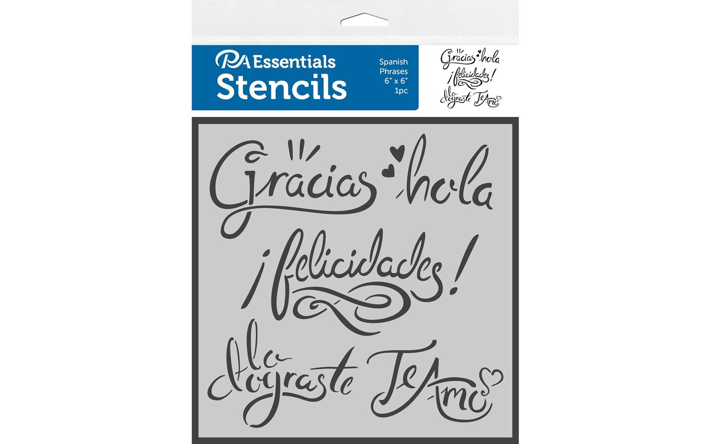 PA Essentials Stencil Spanish Phrases for Painting on Wood, Canvas, Paper, Fabric, Wall and Tile, Reusable DIY Art and Craft Stencils for Painting, 6"x6" Inches