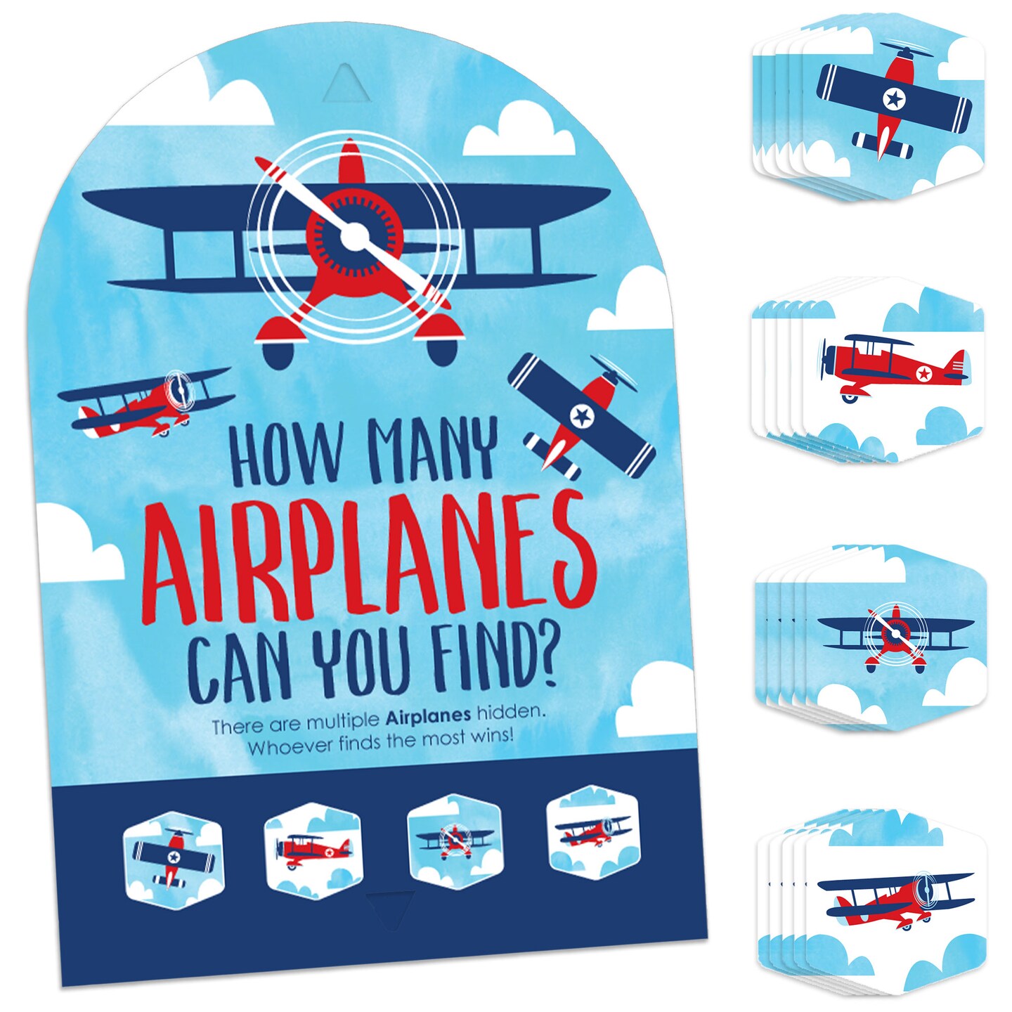 Big Dot of Happiness Taking Flight Airplane Vintage Plane Baby Shower or Birthday Party Scavenger Hunt 1 Stand and 48 Game Pieces - Hide and Find Game