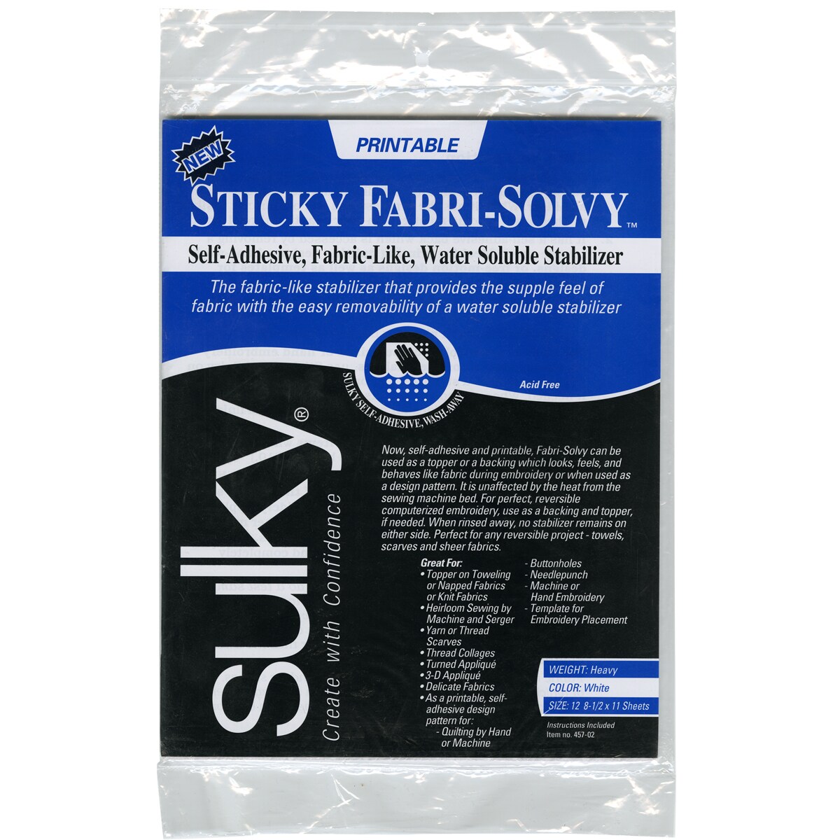 Sulky Sticky Fabri-Solvy Stabilizer 12/Pkg 8.5X11