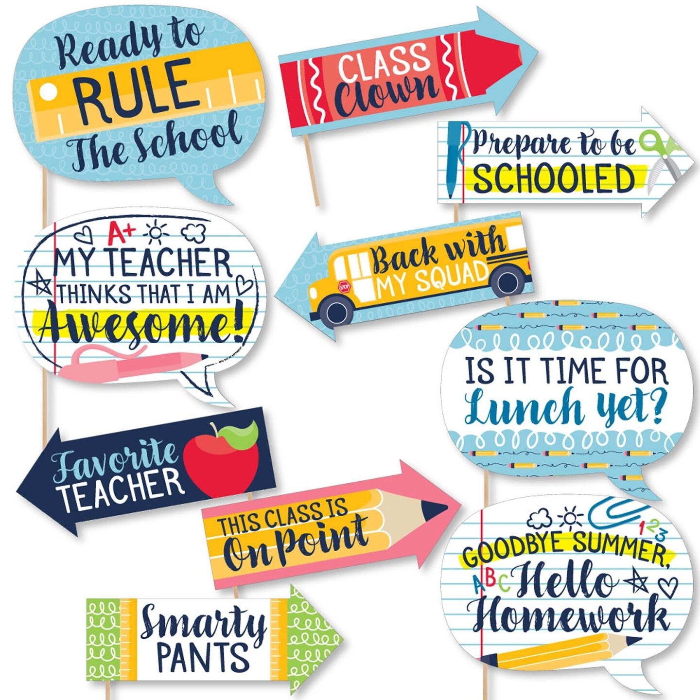 Big Dot of Happiness Funny Back to School - First Day of School Classroom Decorations and Photo Booth Props Kit - 10 Piece