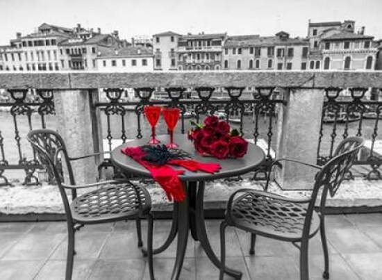 Bunch of Roses with wine glasses and female hand gloves on cafe table, Venice, Italy Poster Print by  Assaf Frank - Item # VARPDXAF20130409633C01