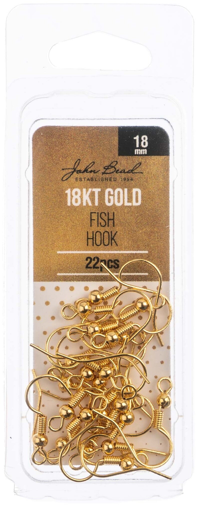 John Bead Earring Fish Hook 18mm 22/Pkg-18kt Gold Plated