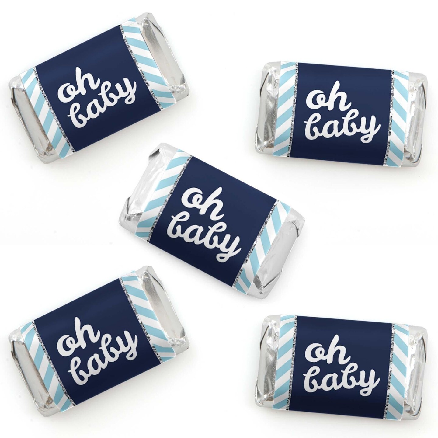 Big Dot of Happiness Hello Little One - Blue and Silver - Mini Candy Bar Wrapper Stickers - Boy Baby Shower Small Favors - 40 Count