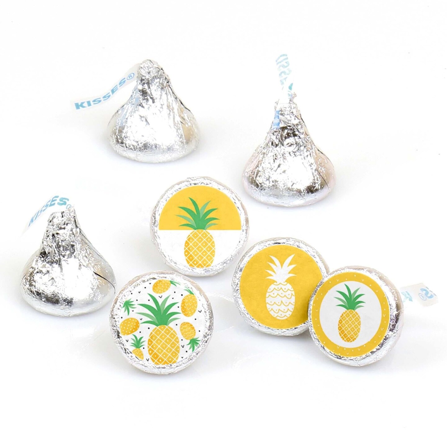 Big Dot of Happiness Tropical Pineapple - Summer Party Round Candy Sticker Favors - Labels Fits Chocolate Candy (1 sheet of 108)