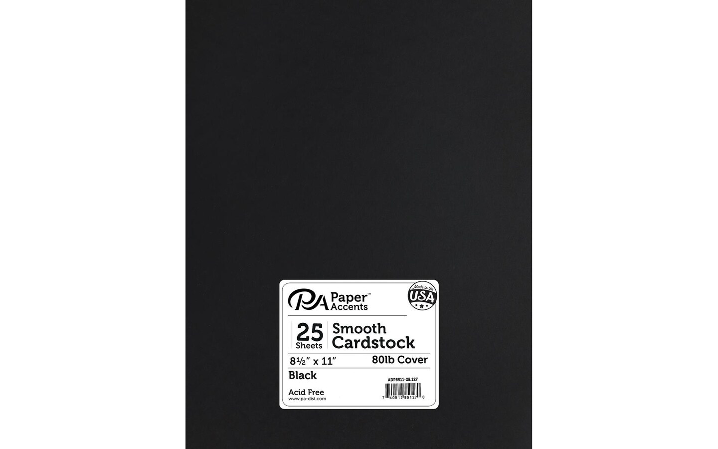 PA Paper Accents Smooth Cardstock 8.5" x 11" Black, 80lb colored