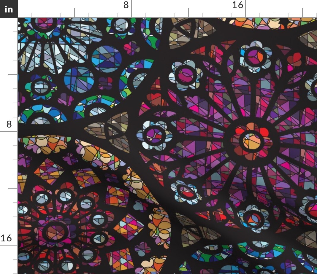 Stained Glass Rose Medieval Time Abstract Geometric Custom Printed Fabric by Spoonflower Various Fabrics by the Yard or Fat Quarter