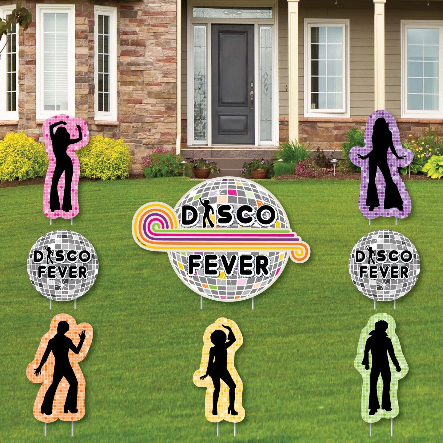 Big Dot of Happiness 70's Disco - Yard Sign & Outdoor Lawn Decorations - 1970's Disco Fever Yard Signs - Set of 8