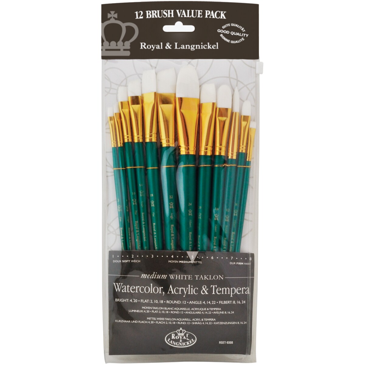 Royal &#x26; Langnickel(R) White Taklon Value Pack Brush Set-12/Pkg