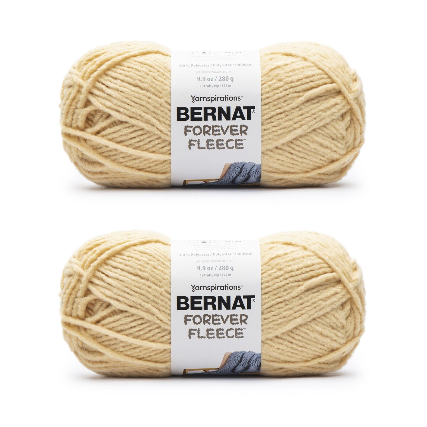 Bernat Forever Fleece Chamomile Yarn - 2 Pack of 280g/9.9oz - Polyester - 6 Super Bulky - 194 Yards - Knitting/Crochet