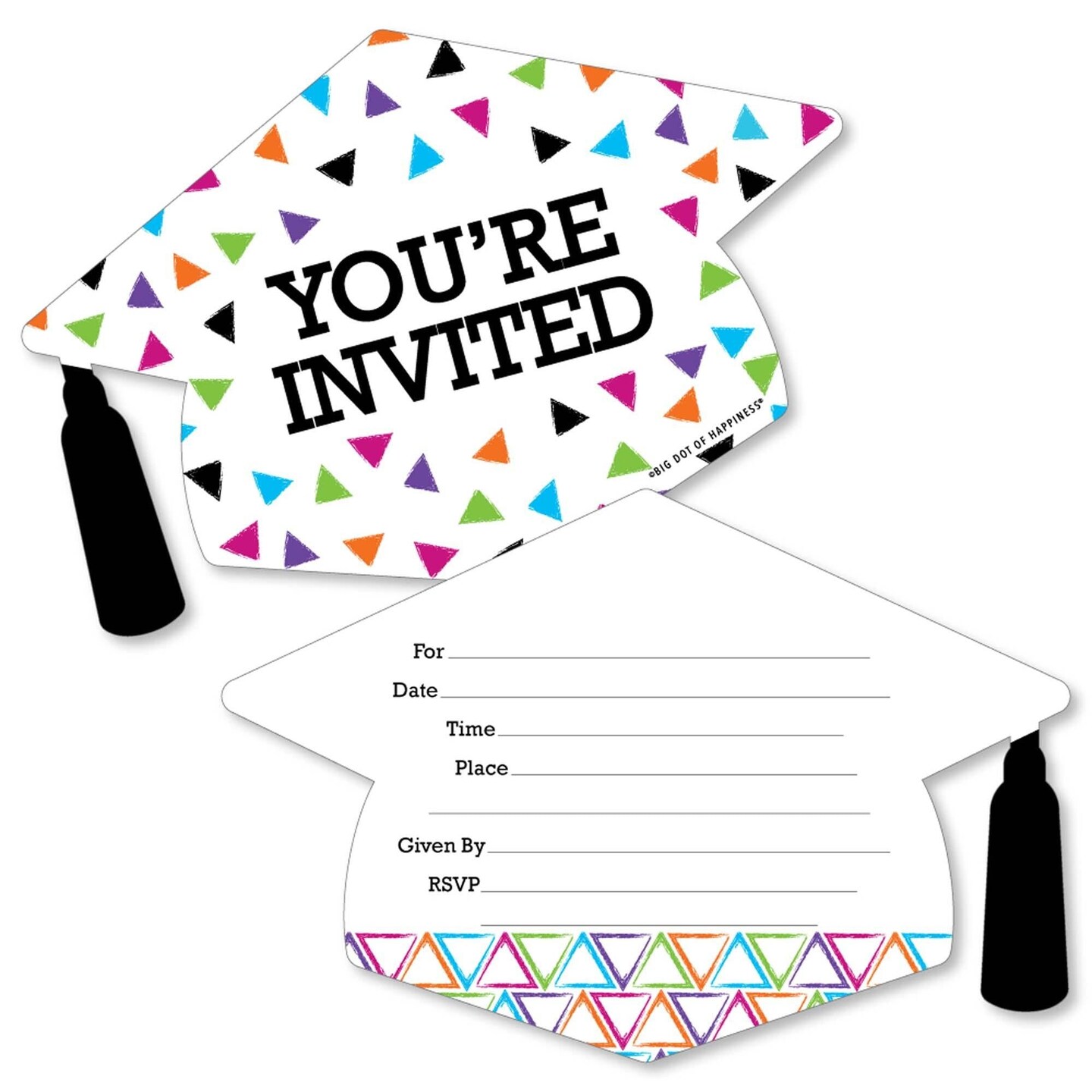 Big Dot of Happiness Hats Off Grad - Shaped Fill-in Invitations - Graduation Party Invitation Cards with Envelopes - Set of 12