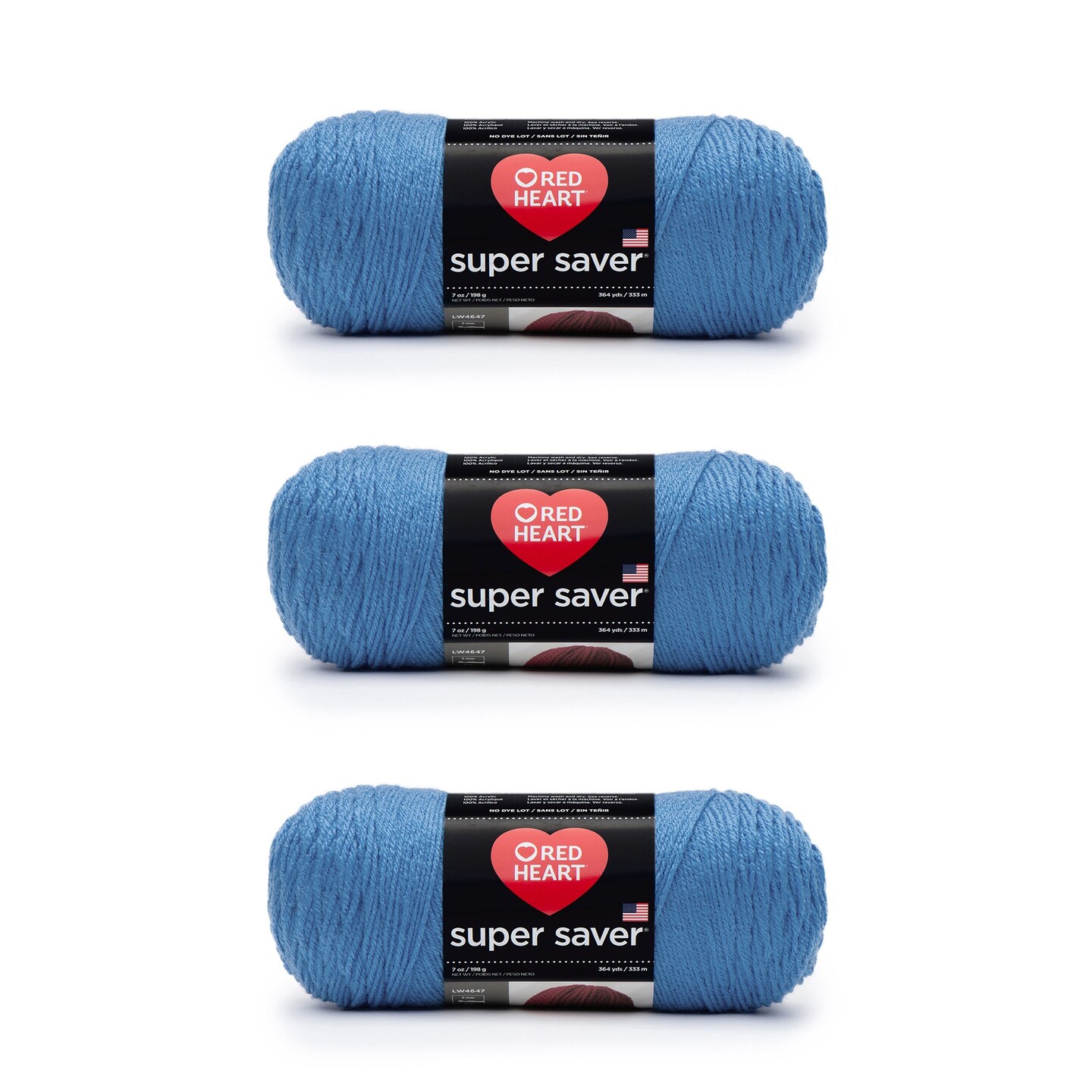 Red Heart Super Saver Delft Blue Yarn - 3 Pack of 198g/7oz - Acrylic - 4  Medium (Worsted) - 364 Yards - Knitting/Crochet