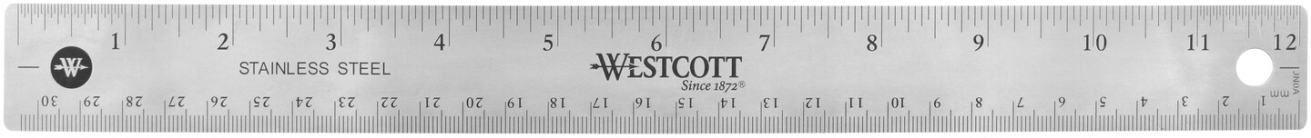 Westcott Stainless Steel Ruler W/Non-Slip Cork Back 12"-Silver