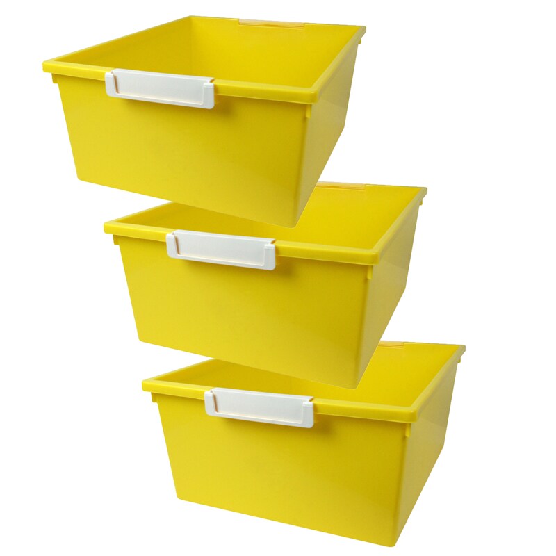 Tattle&#xAE; Tray with Label Holder, 12 QT, Yellow, Pack of 3