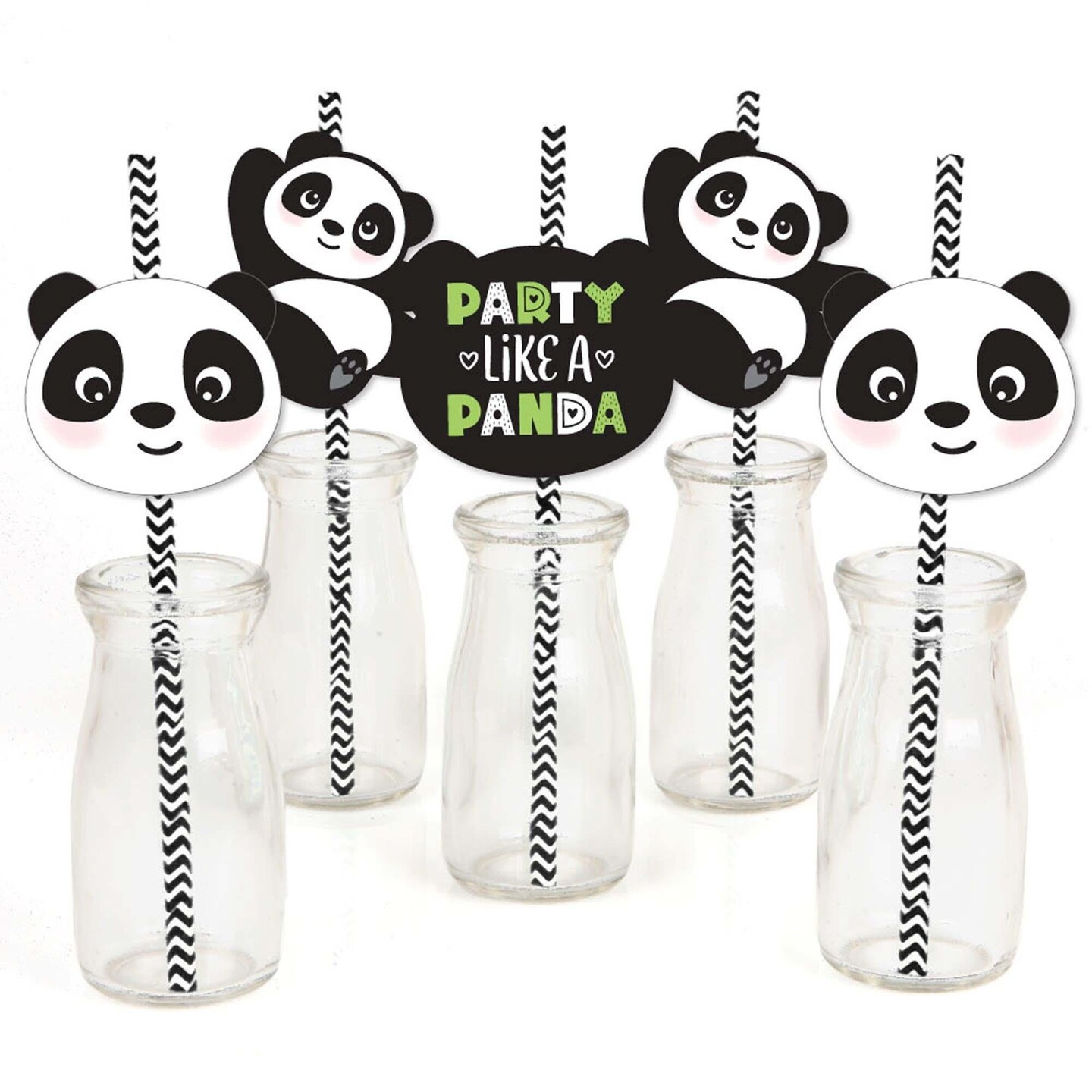 Big Dot of Happiness Party Like a Panda Bear - Paper Straw Decor - Baby Shower or Birthday Party Striped Decorative Straws - Set of 24