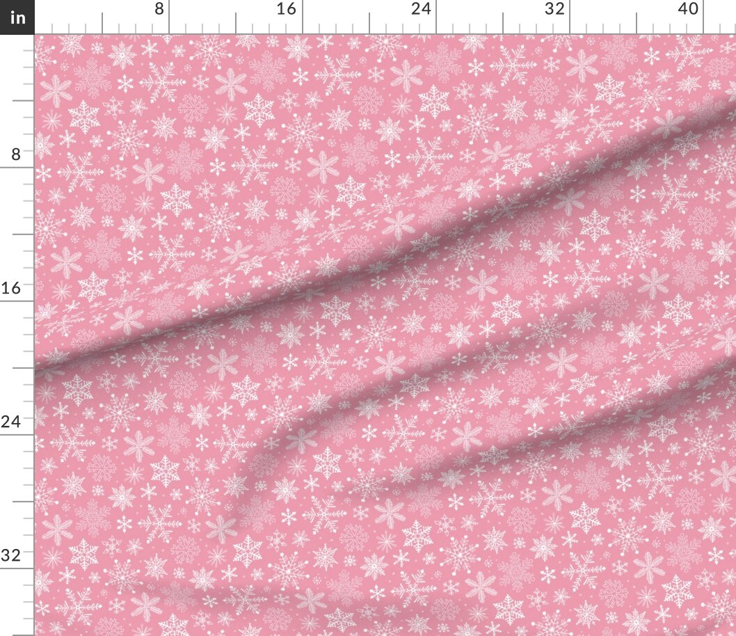 Petal Signature Cotton by the Yard or Fat Quarter Snowflakes Christmas Pink Holidays Winter Snowflake Xmas Custom Printed Fabric by Spoonflower