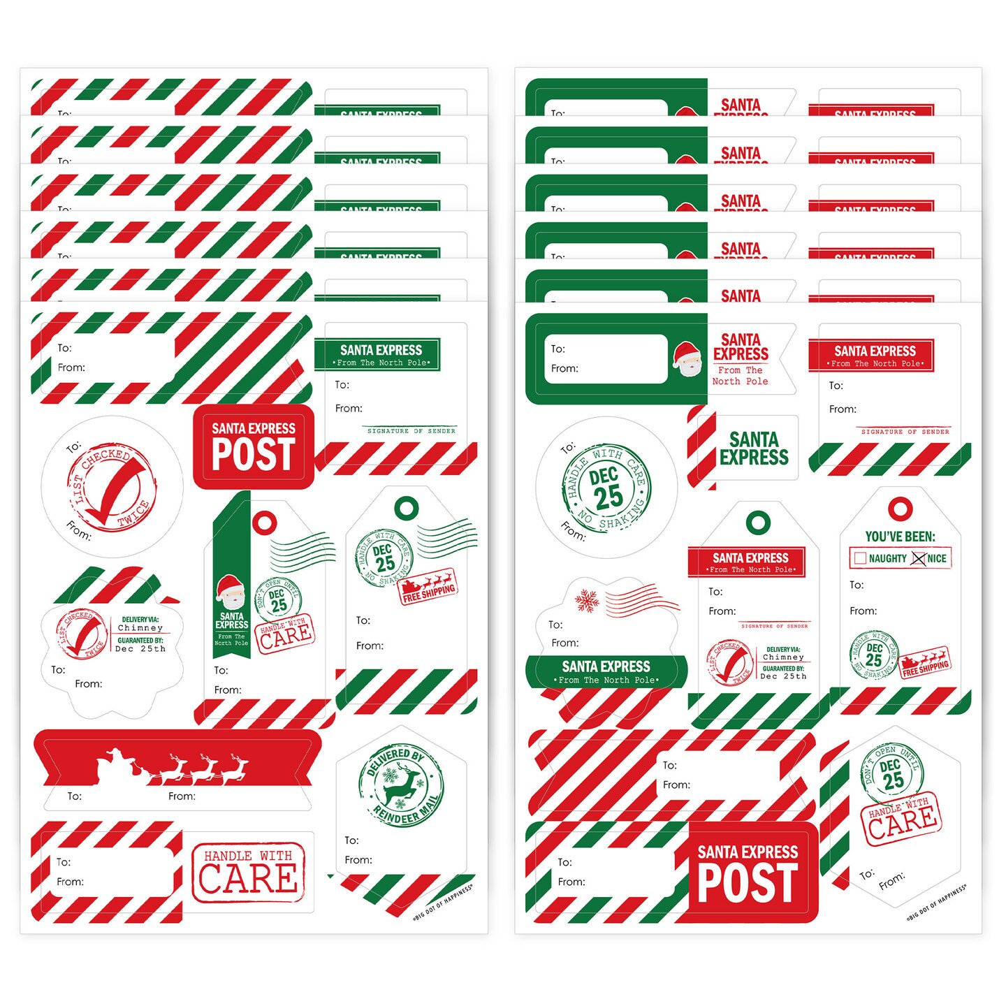Big Dot of Happiness Santa&#x27;s Special Delivery - Assorted From Santa Claus Christmas Gift Tag Labels - To and From Stickers - 12 Sheets - 120 Stickers