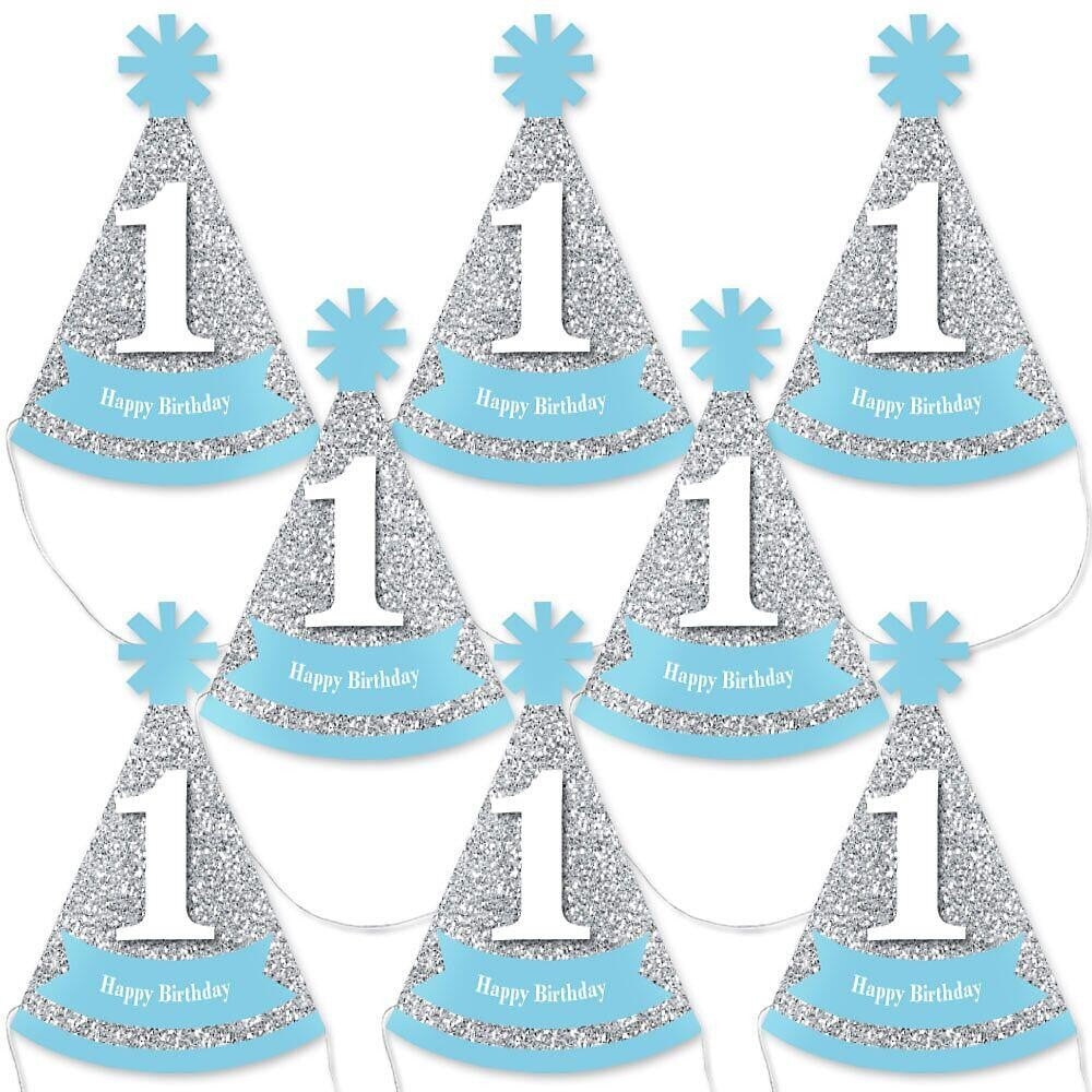 Big Dot of Happiness 1st Birthday Boy - Fun To Be One - Mini Cone First Birthday Party Hats - Small Little Party Hats - Set of 8