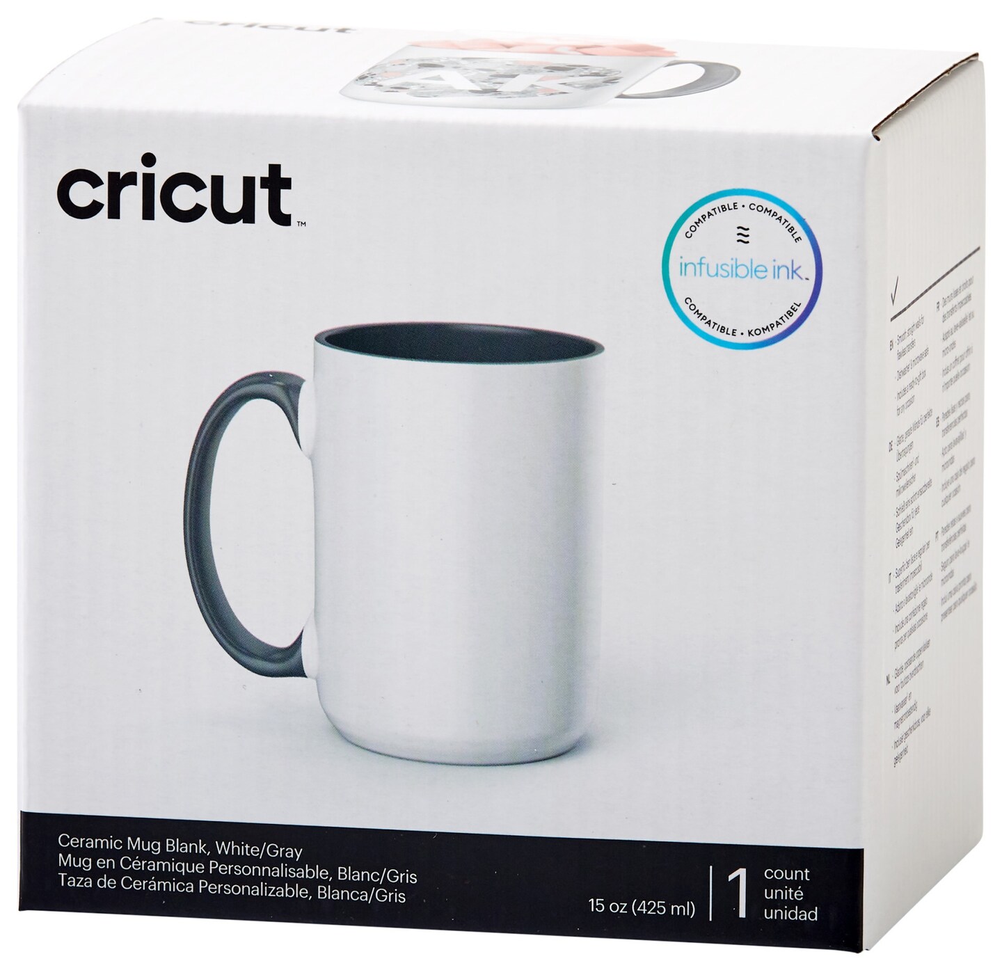 Cricut Mug Press Ceramic Mug Blank 15oz-White/Gray