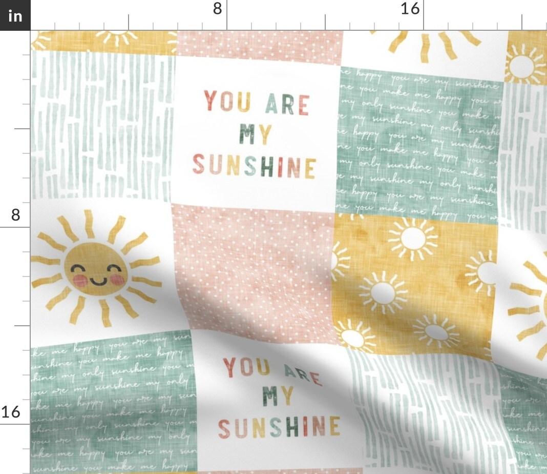 Sunshine Patchwork Wholecloth Quilt Topper Cheater Blush Pink Mustard Gold Boho Baby Custom Printed Fabric by Spoonflower Various Fabrics by the Yard or Fat Quarter