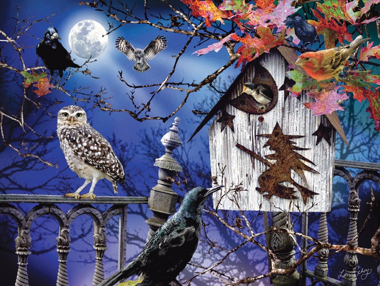 Sunsout Halloween Birdhouse 500 pc  Halloween Jigsaw Puzzle 35010