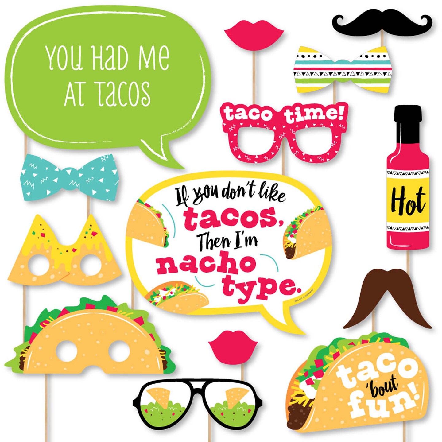 Big Dot of Happiness Taco &#x27;Bout Fun - Fiesta Photo Booth Props Kit - 20 Count