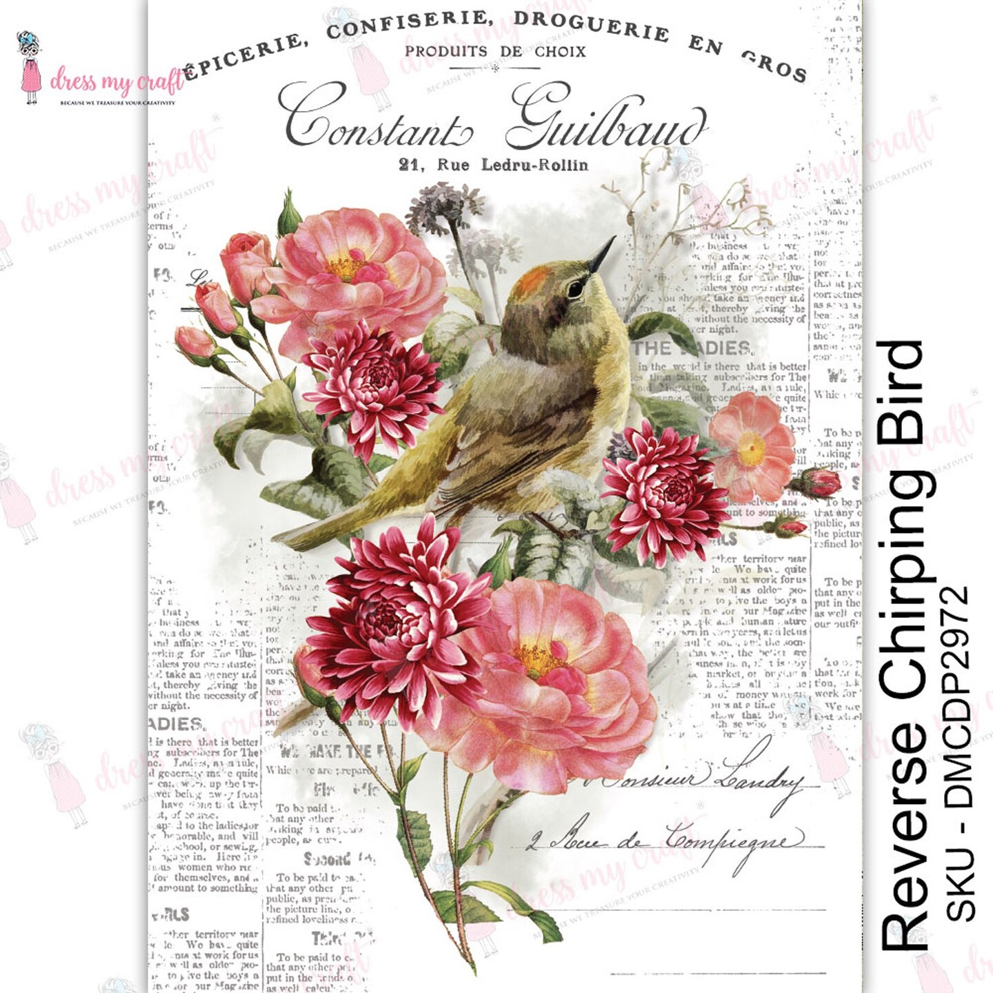 Dress My Craft Transfer Me Sheet A4-Reverse Chirping Bird