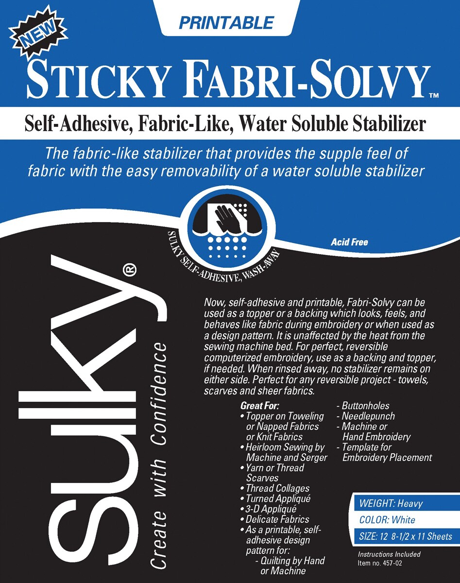 Sulky Sticky Fabri-Solvy water-soluble stabilizer 8 1/2 x 11 in. - Maydel