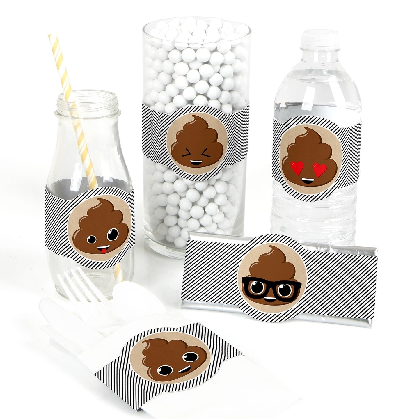 Big Dot of Happiness Party 'Til You're Pooped - DIY Party Supplies - Poop Emoji Party DIY Wrapper Favors & Decorations - Set of 15